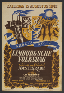703278 Affiche van de Limburgse Landdag in het park van kasteel Amstenrade (Limburg) met als sprekers A. Mussert en M. ...
